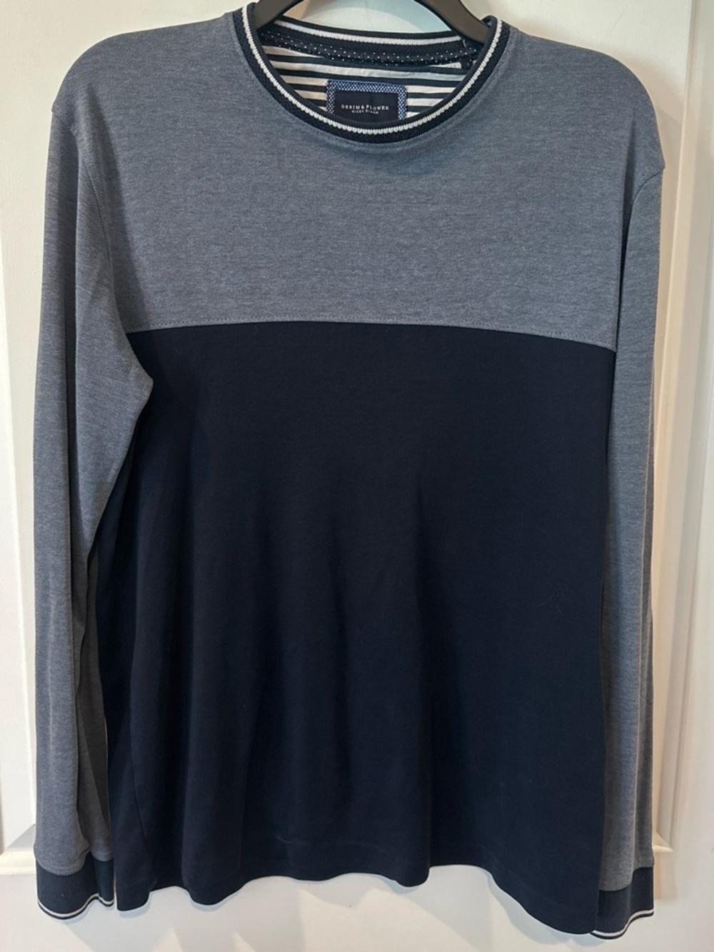 Denim & Flower Men’s Crewneck Colorblock Sweater - Navy